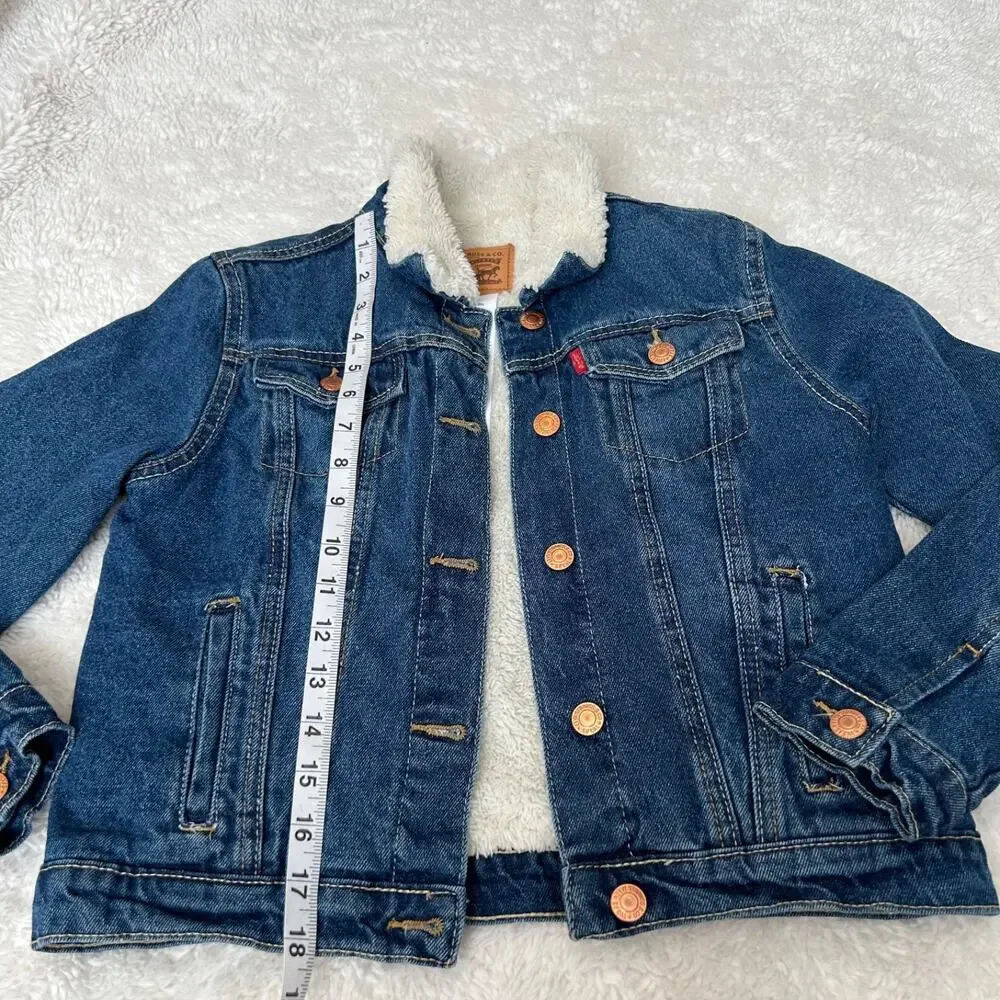 Levi's Kids Faux Sherpa Lined Denim Jacket Sz L 12 Cotton Casual Preppy School